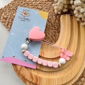 Silicone Pacifier Clip Holder, Teething Relief – Heart Theme