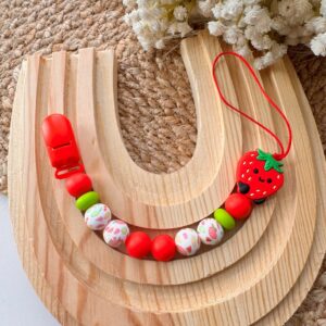 Silicone Pacifier Clip Holder, Teething Relief – Strawberry Theme